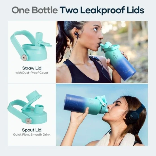 Buzio Duet Series Water Bottle with 2 Lids and Sleeve 1L -  Starry Pacific